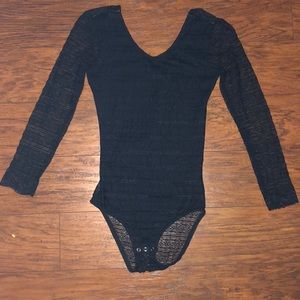 Black Lace Detail Long Sleeve Bodysuit